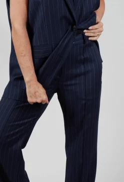 Flared Leg Tailored Trousers in Gessato Blue Nights