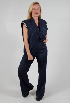 Flared Leg Tailored Trousers in Gessato Blue Nights