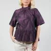 Flared Shape Shirt with Short Sleeves in Purple