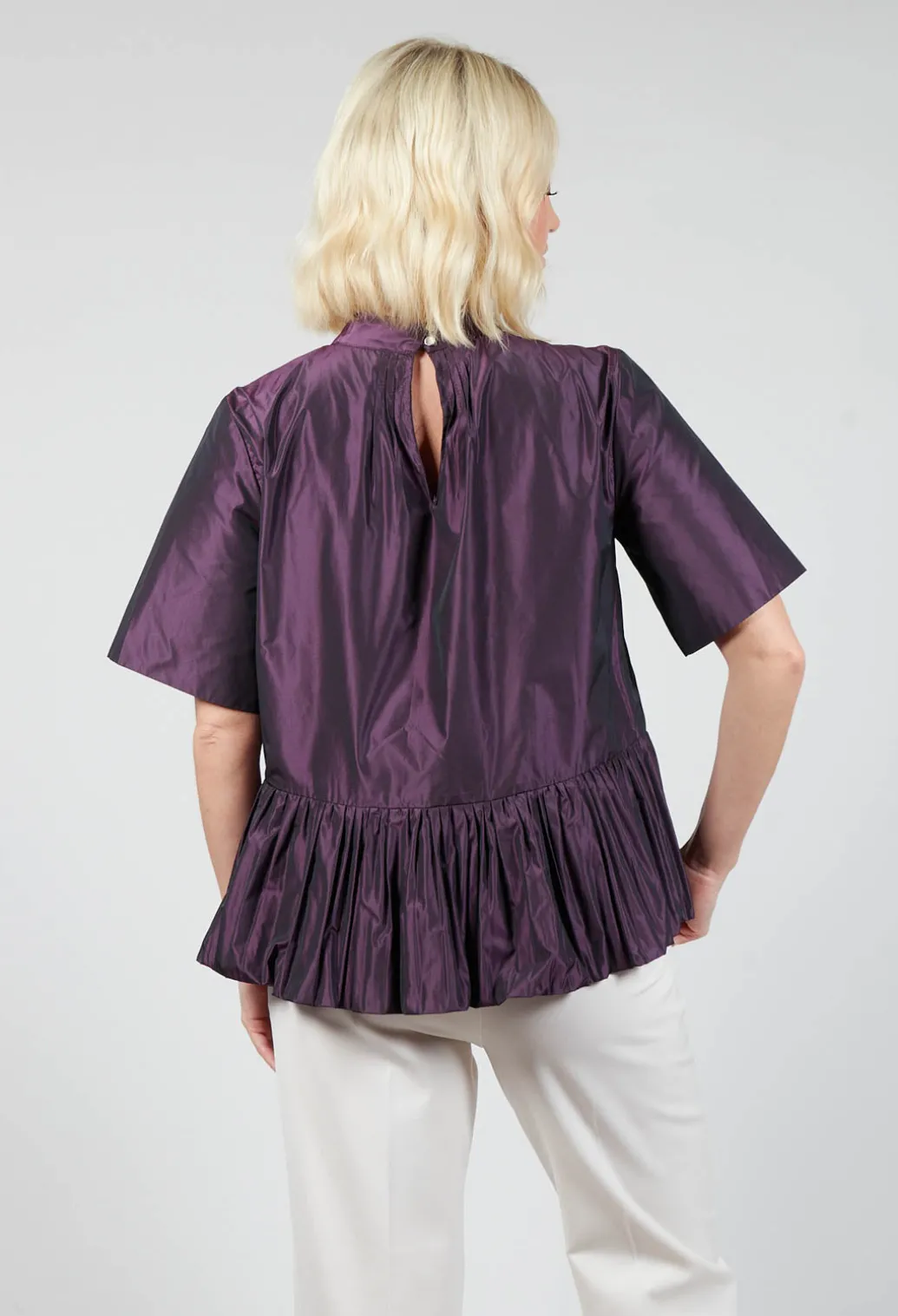 Flared Shape Shirt with Short Sleeves in Purple