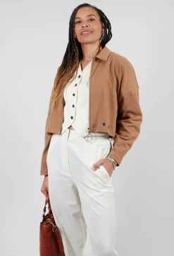 Fleece Cropped Jacket in Camel