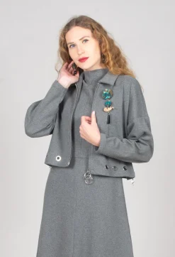 Fleece Cropped Jacket in Grey Marl