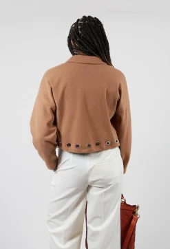 Fleece Cropped Jacket in Camel