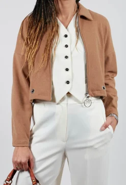 Fleece Cropped Jacket in Camel