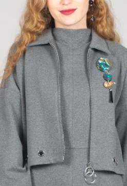 Fleece Cropped Jacket in Grey Marl