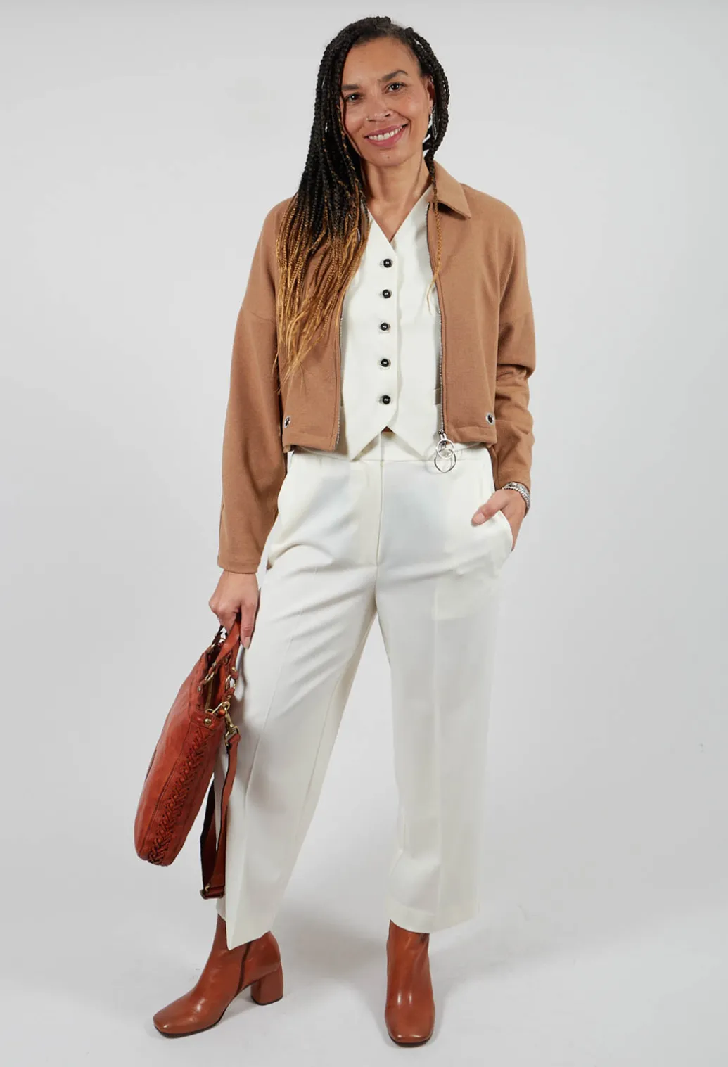 Fleece Cropped Jacket in Camel