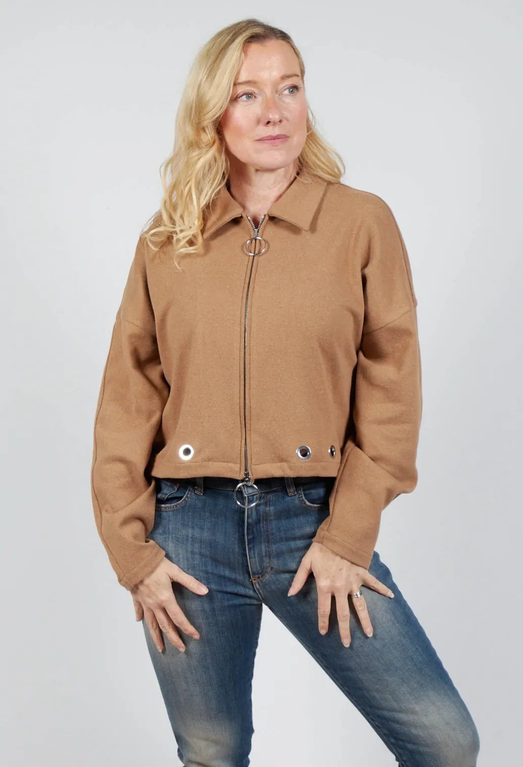 Fleece Cropped Jacket in Camel