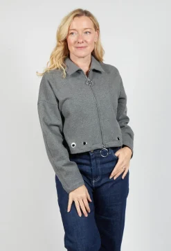 Fleece Cropped Jacket in Grey Marl