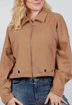 Fleece Cropped Jacket in Camel