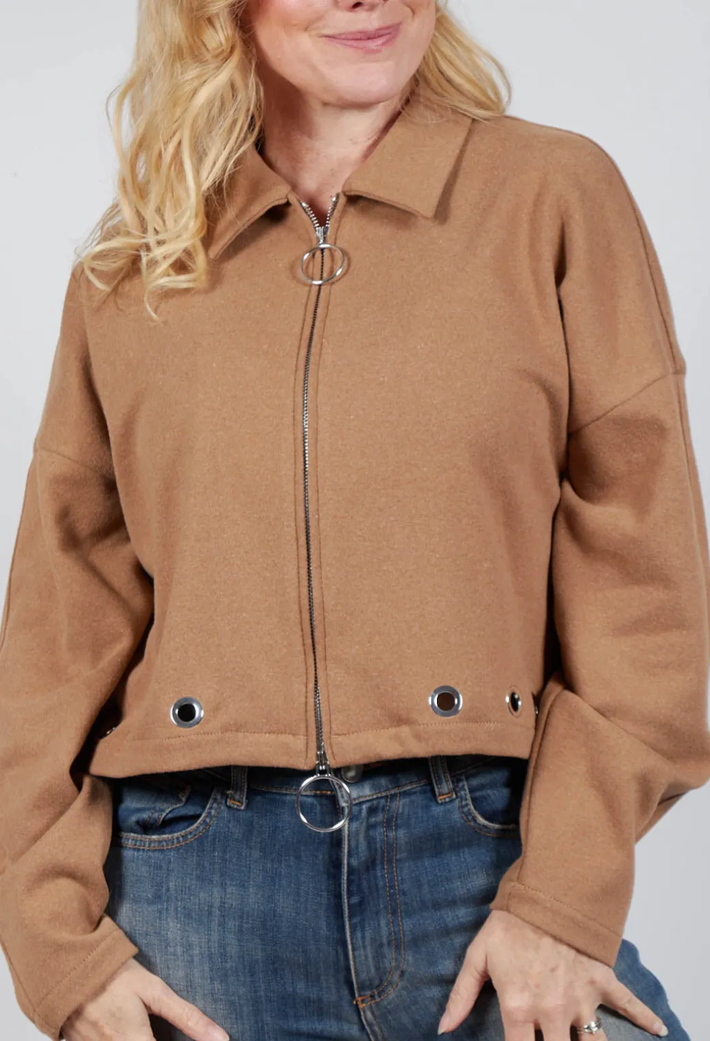 Fleece Cropped Jacket in Camel