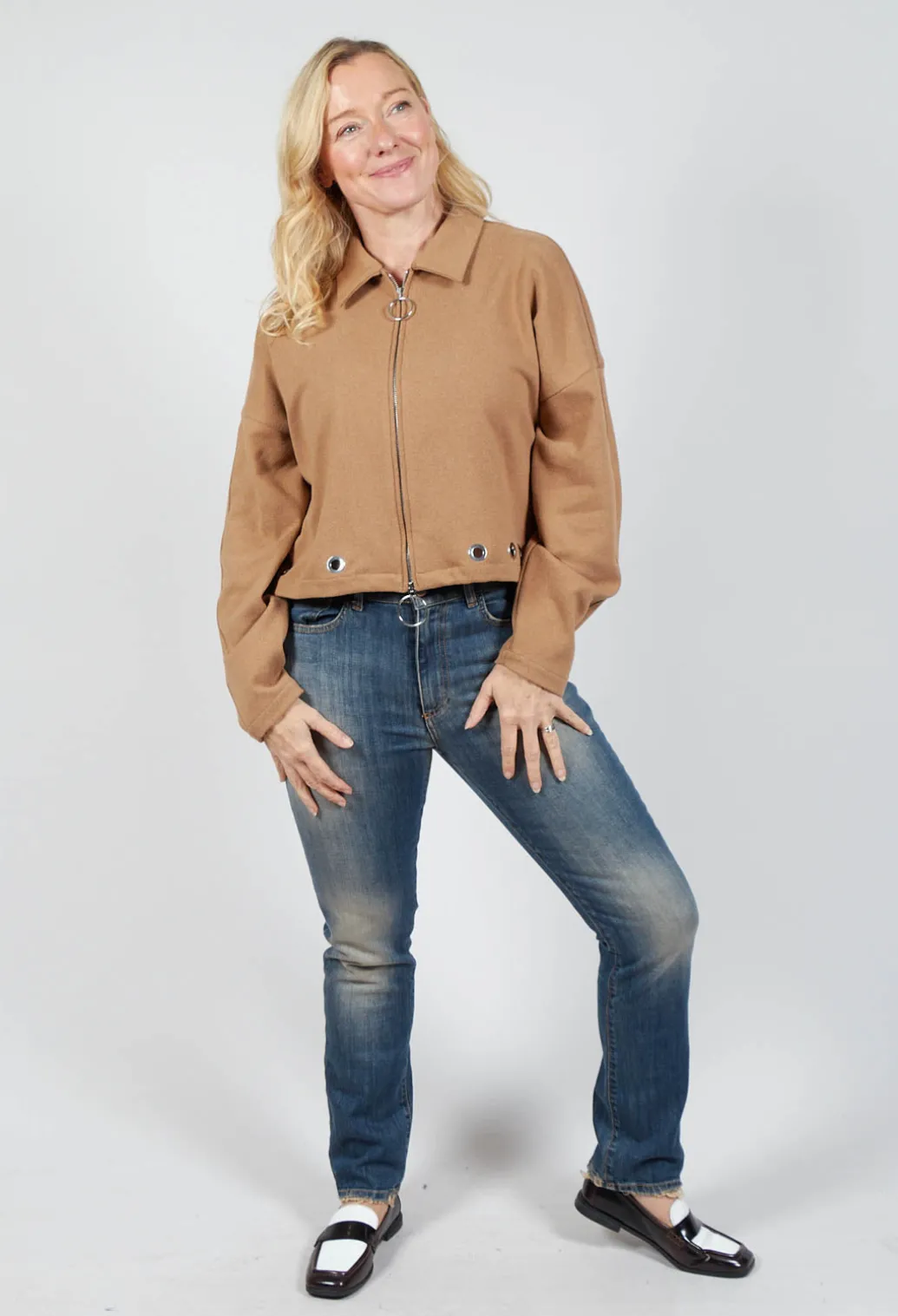 Fleece Cropped Jacket in Camel
