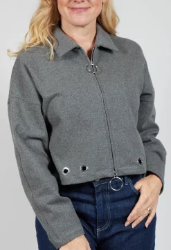 Fleece Cropped Jacket in Grey Marl