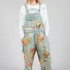 Floral Applique Overalls in Washed Indigo