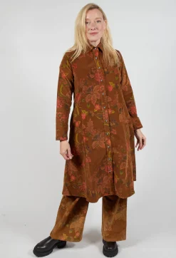 Floral Cord Shirt Dress in Tabacco