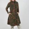 Floral Cord Shirt Dress in Moss