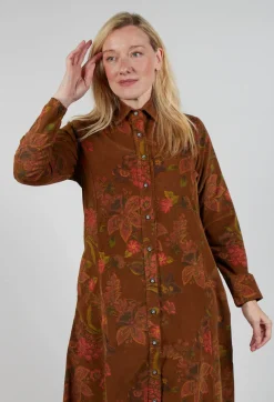 Floral Cord Shirt Dress in Tabacco