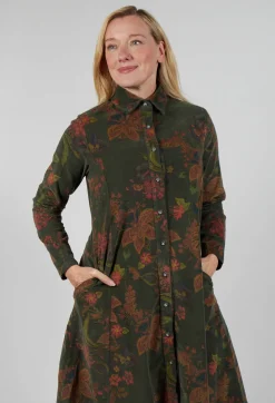 Floral Cord Shirt Dress in Moss