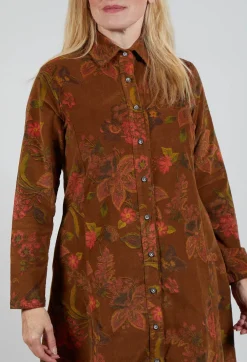 Floral Cord Shirt Dress in Tabacco