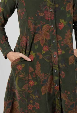Floral Cord Shirt Dress in Moss