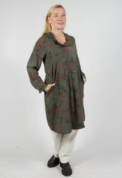 Floral Lyocell Cowl Neck Dress in Moss