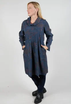 Floral Lyocell Cowl Neck Dress in Navy
