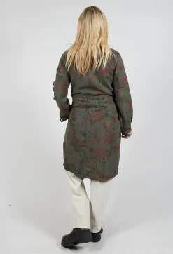 Floral Lyocell Cowl Neck Dress in Moss