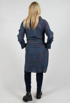 Floral Lyocell Cowl Neck Dress in Navy