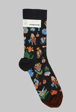Floral Patterned Socks in Tapisserie Faux Noir