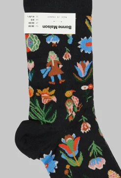 Floral Patterned Socks in Tapisserie Faux Noir