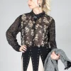 Floral Print Sheer Blouse in Noir