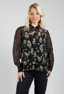 Floral Print Sheer Blouse in Noir