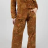 Floral Velvet Palazzo Trousers in Tabacco