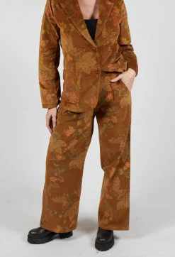 Floral Velvet Palazzo Trousers in Tabacco