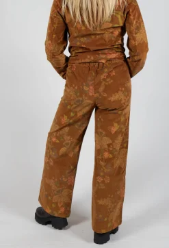 Floral Velvet Palazzo Trousers in Tabacco