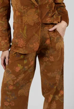 Floral Velvet Palazzo Trousers in Tabacco