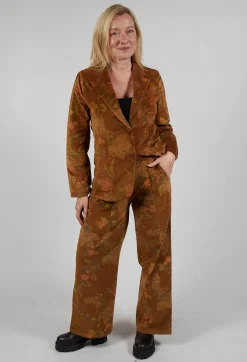 Floral Velvet Palazzo Trousers in Tabacco