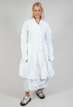 Flower Print Balloon Coat in White