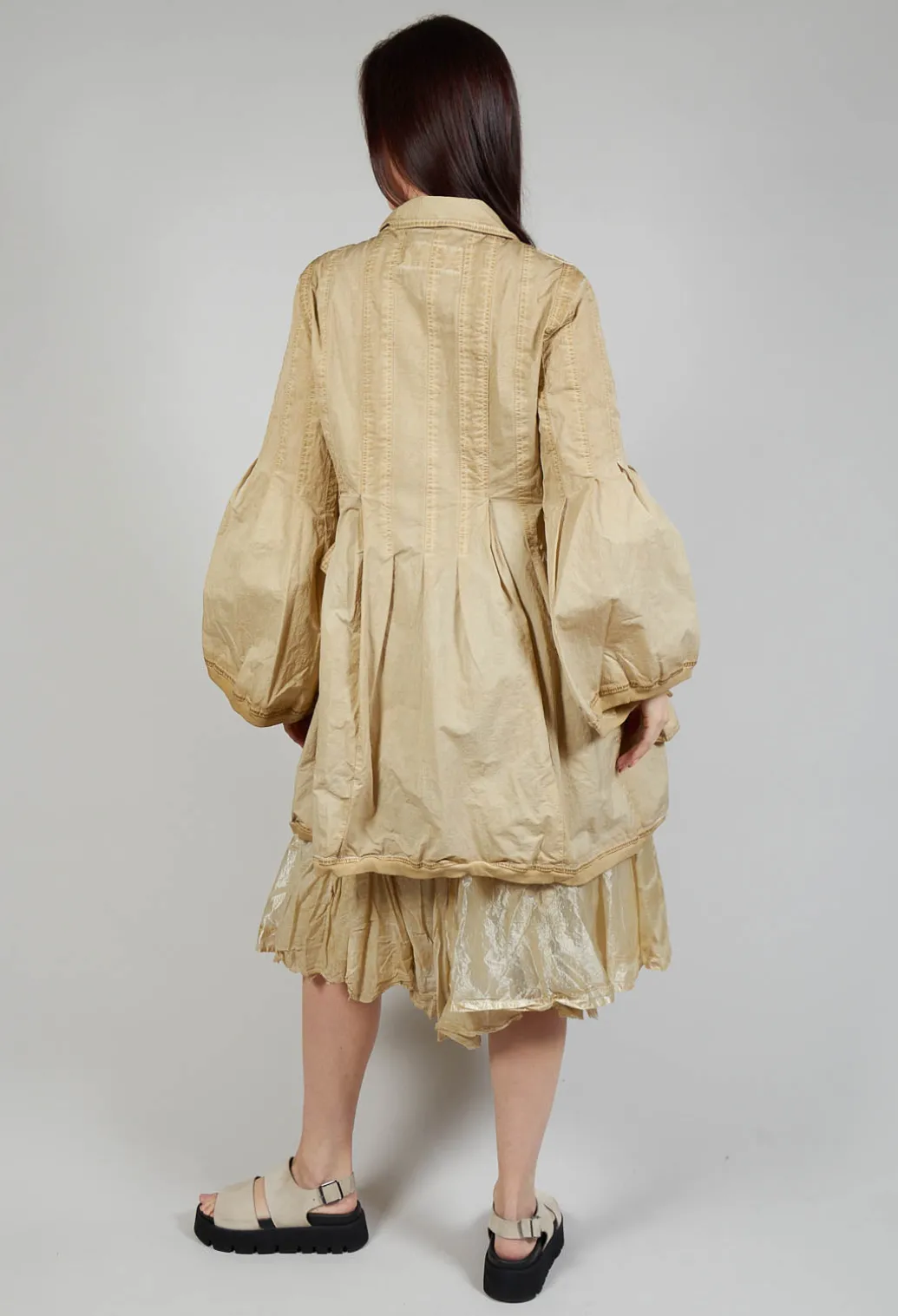 Flower Print Balloon Coat in Wax Cloud