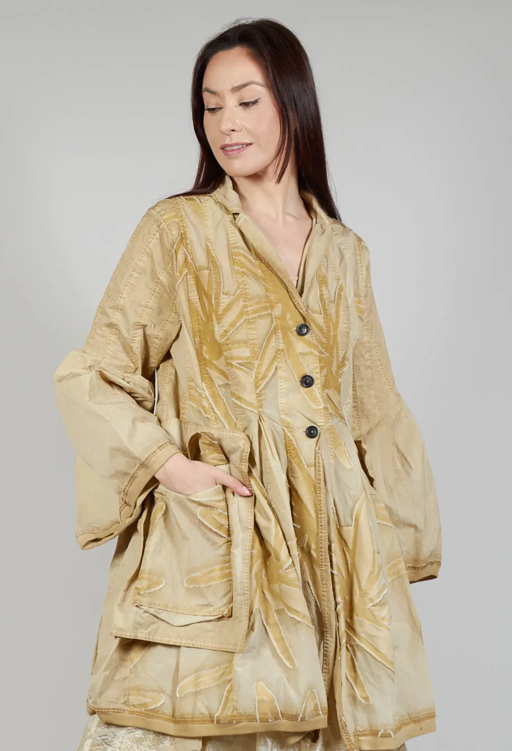 Flower Print Balloon Coat in Wax Cloud