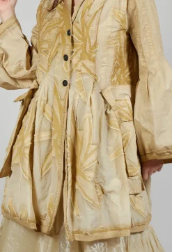Flower Print Balloon Coat in Wax Cloud