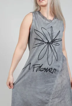 Flower Print Graphic Dress in C.coal 70% Flock Cloud