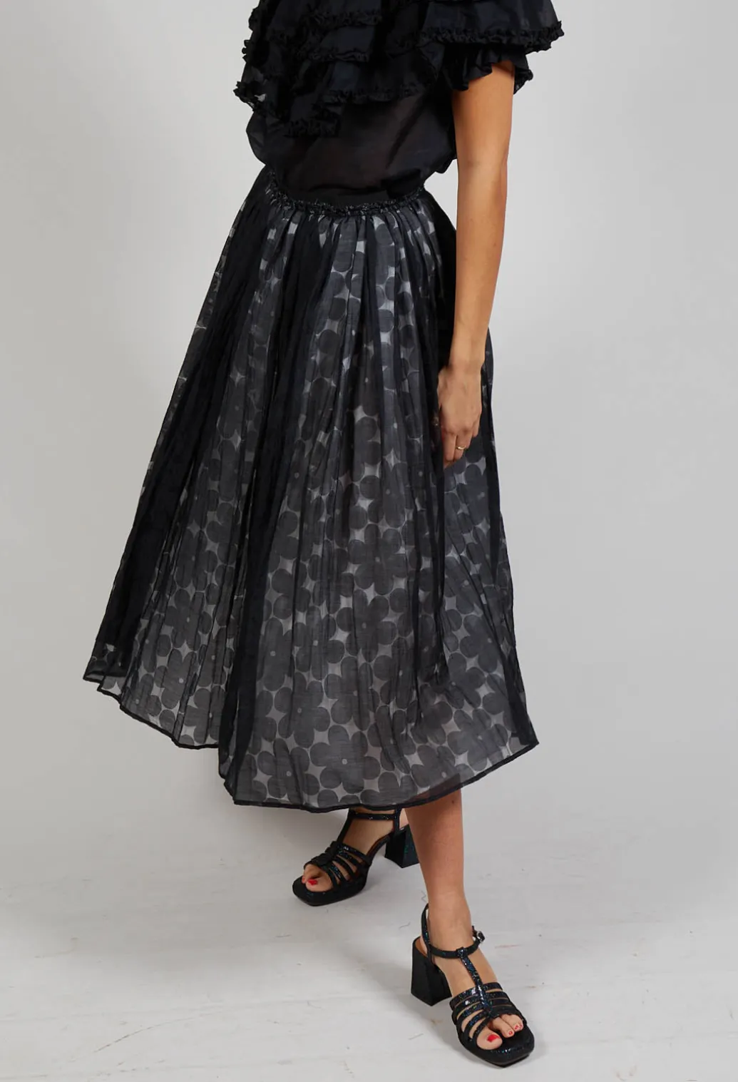 Flower Print Midi Skirt in Black
