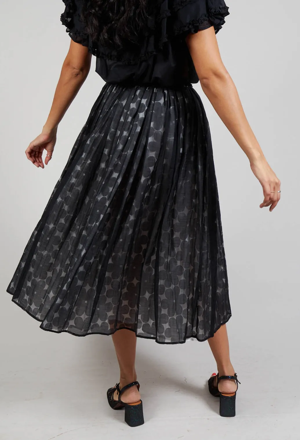 Flower Print Midi Skirt in Black