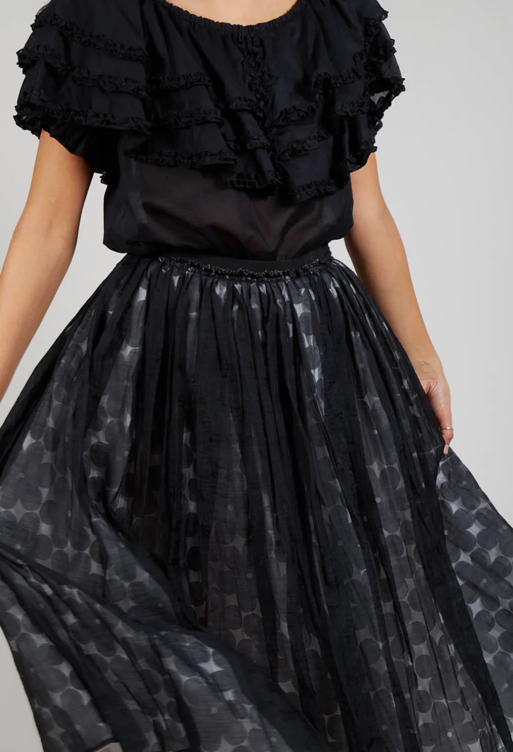Flower Print Midi Skirt in Black