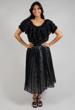 Flower Print Midi Skirt in Black