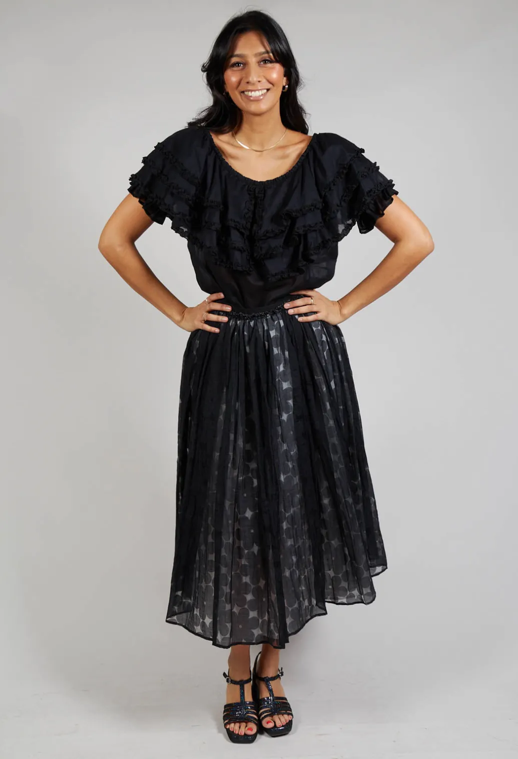 Flower Print Midi Skirt in Black