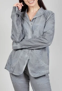 Flower Print Open Jacket in C.Coal 70% Flock Cloud