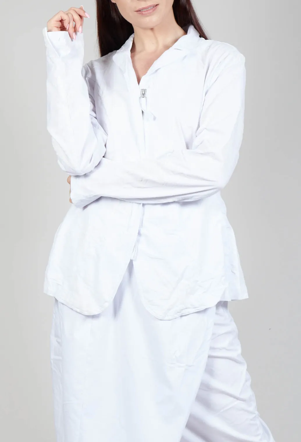 Flower Print Open Jacket in White Flock Print