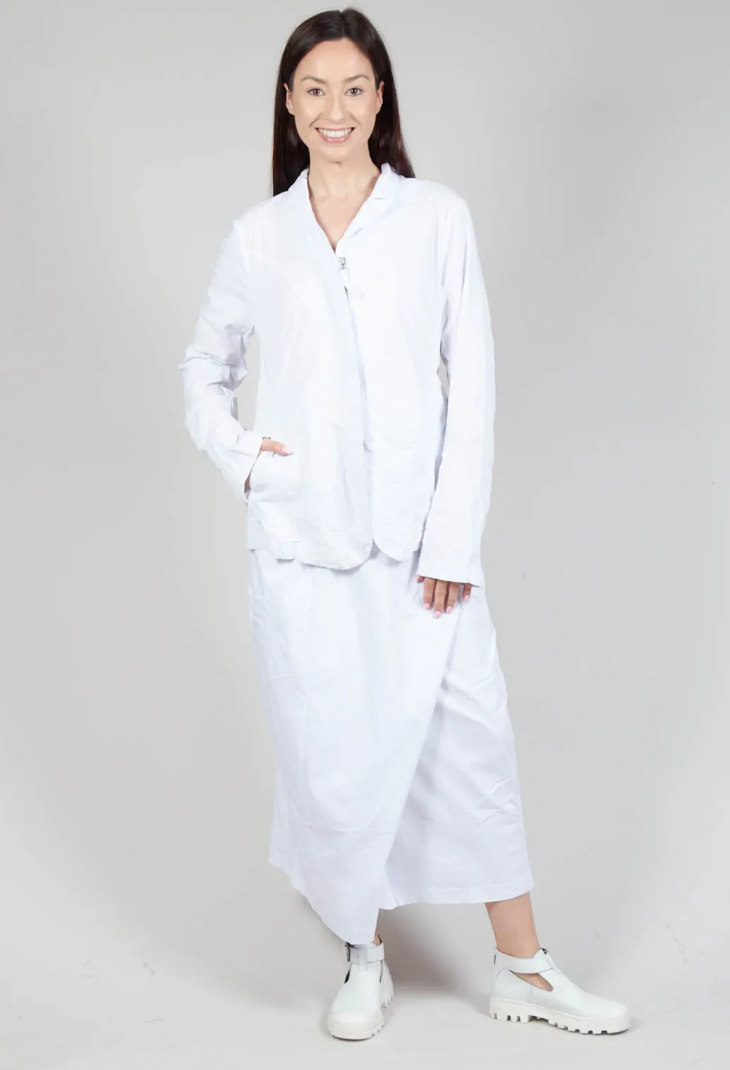 Flower Print Open Jacket in White Flock Print
