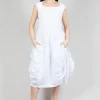 Flower Print Ruched Dress in White Flock Print